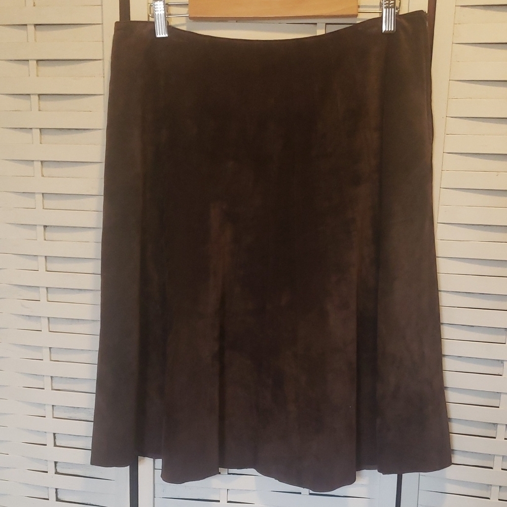 Brown Suede Knee Length  Skirt Size 10